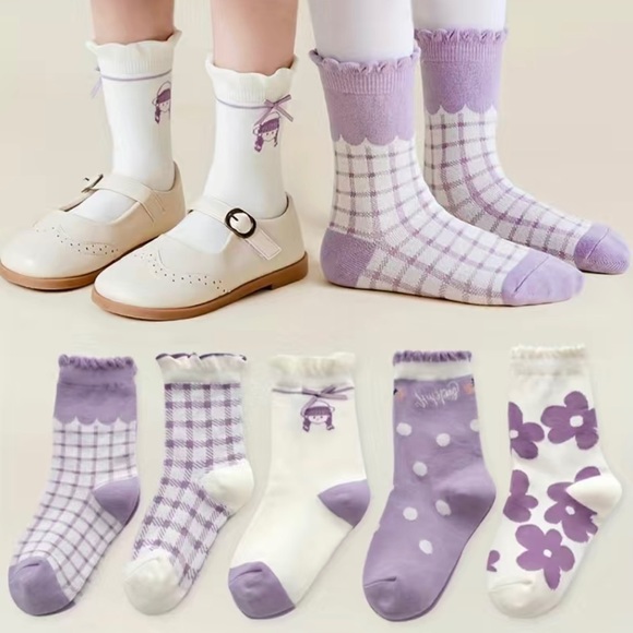 Girls purple patterned socks, 5 pair - Picture 5 of 6